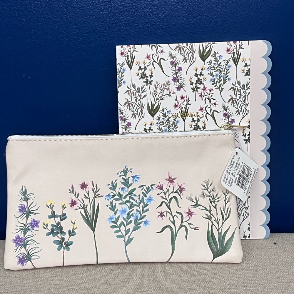Michaels Floral Pouch with Gold Zipper and Journal